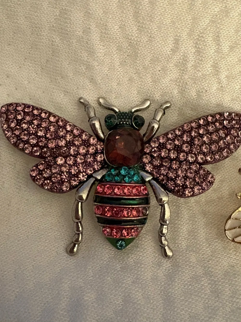 Rhinestone Bee Brooches - Pink, Green & Gold Accents